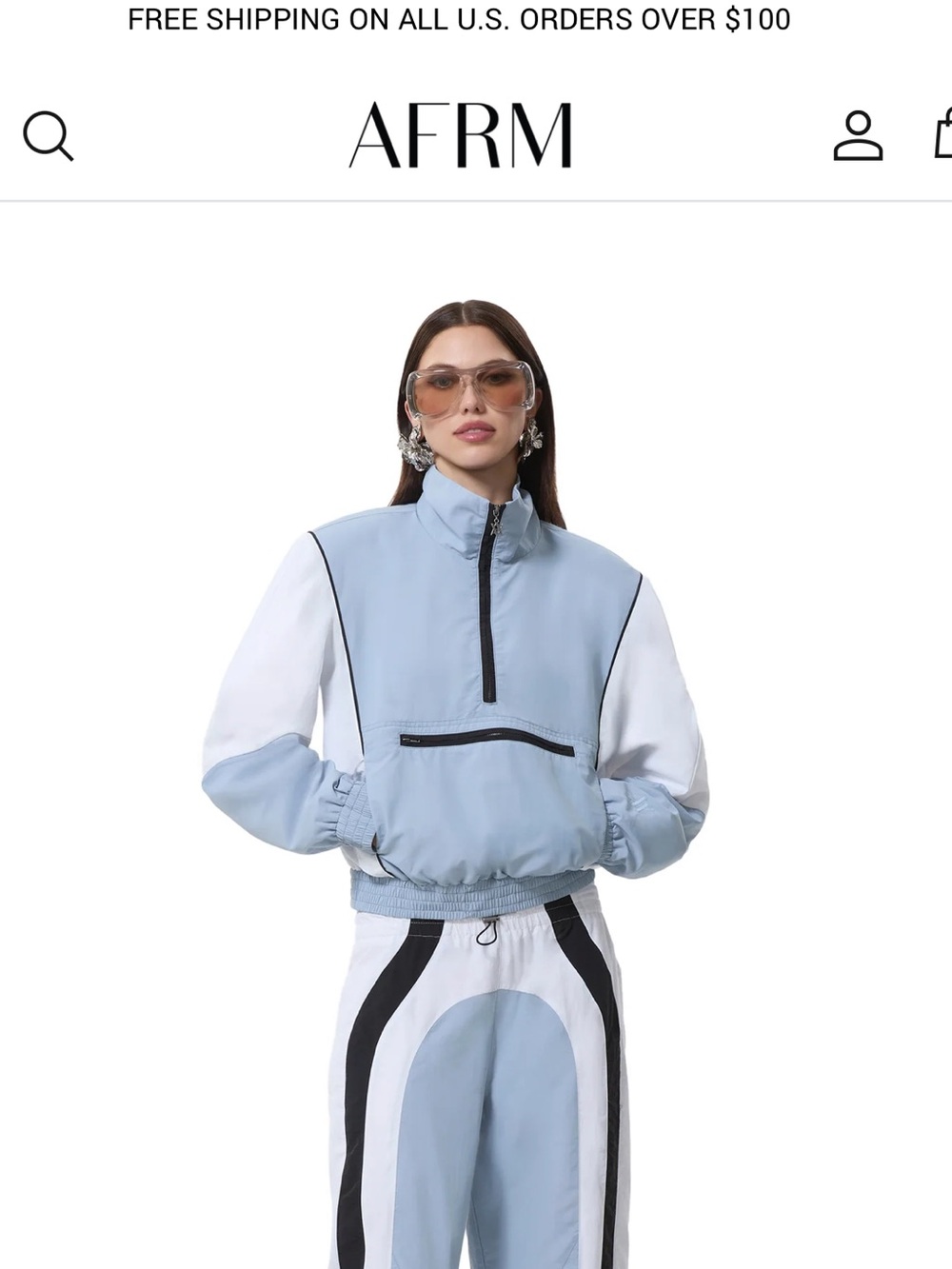 AFRM Virgo Blue & White Cropped Pullover Windbreaker